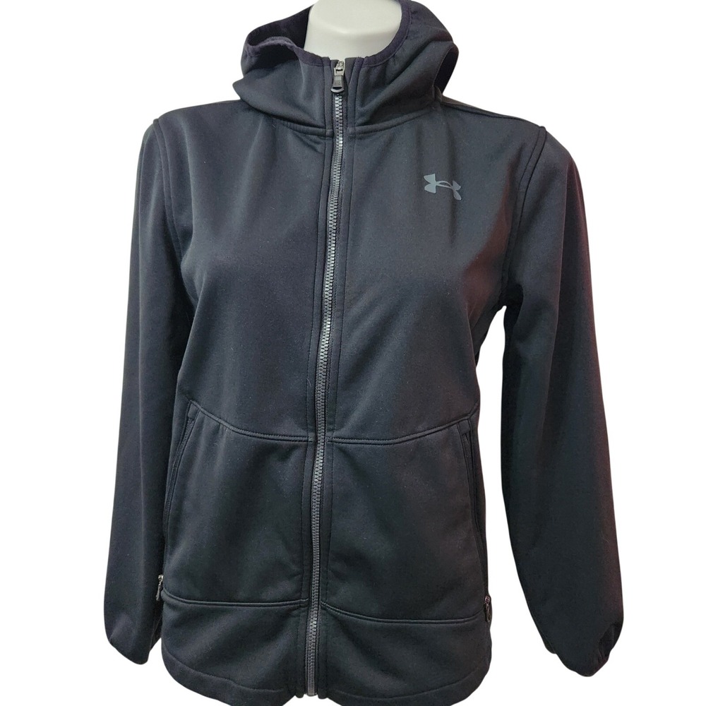 UnderArmour Black soft zip up‎ hooded Jacket Youth Large fleece interior